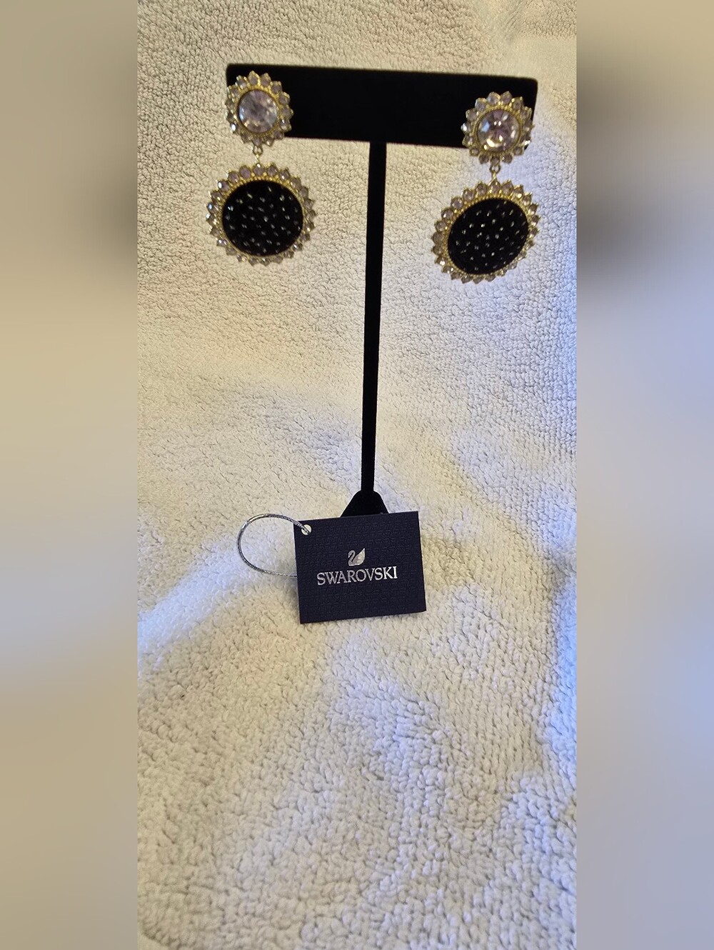 Swarovski Crystal Stud Earrings in Black and Gold